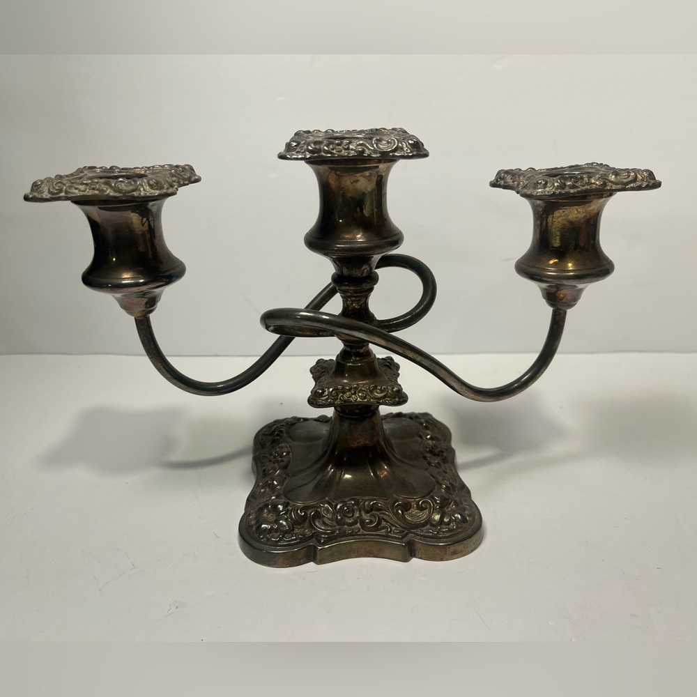 1900s Silver Plated 3 Branch Candelabra by Benedict Proctor Double Swirl Floral